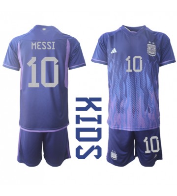 Argentina Lionel Messi #10 babykläder Bortatröja barn VM 2022 Korta ärmar (+ Korta byxor)